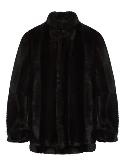 Mm6 Maison Margiela Luxurious Faux Fur High Collar Jacket In Brown