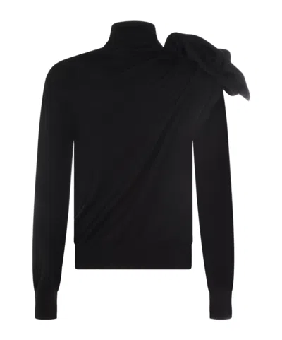 Moschino Black Turtleneck Sweater With Flower Detail In Black
