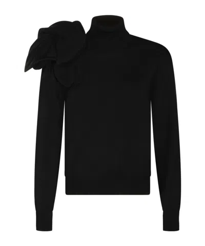 Moschino Black Turtleneck Sweater With Flower Detail In Black