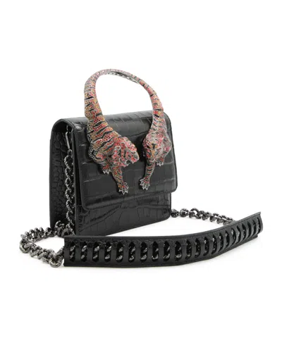 Roberto Cavalli Crocodile Texture Cross-body Bag With Chain Strap In Black