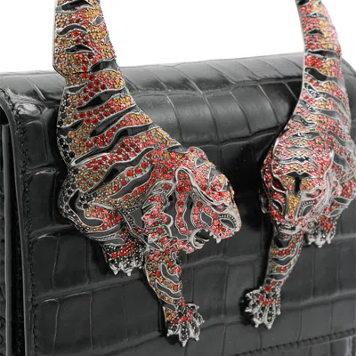 Roberto Cavalli Crocodile Texture Cross-body Bag With Chain Strap In Black