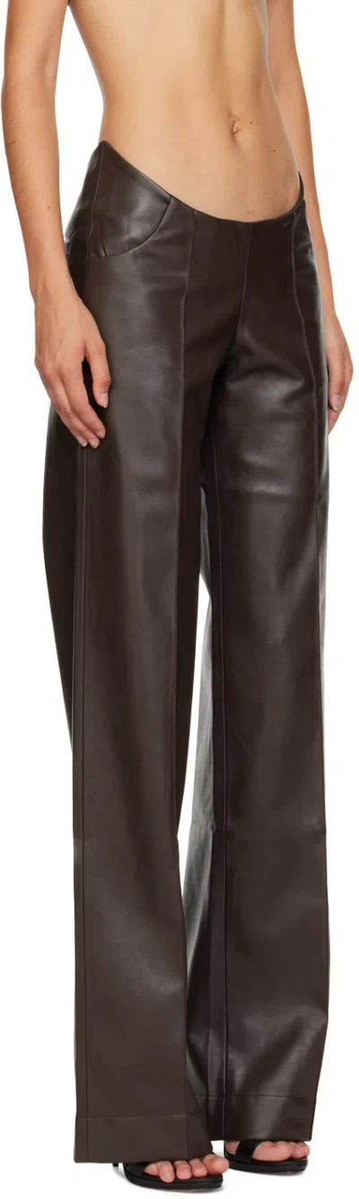 Aya Muse Polished Faux Leather Casual Pants In Brown