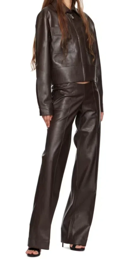 Aya Muse Polished Faux Leather Casual Pants In Brown