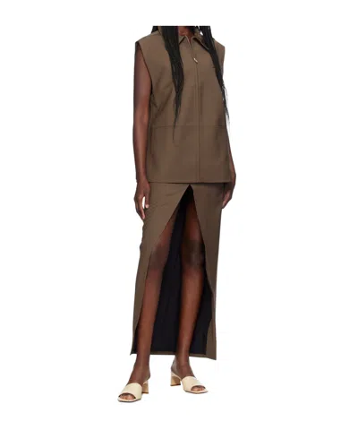 Aya Muse Elastical Plain Weave Jacket In Brown