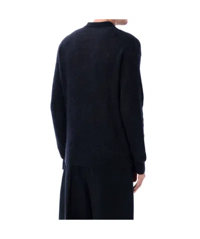 Auralee Long Sleeve Polo Sweater With Ribbed Cuffs And Hem In Blue