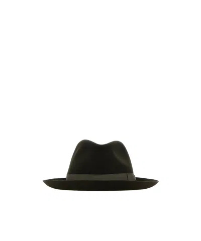 Borsalino Velour Hat With Wide Brim And Ribbon Band In Black