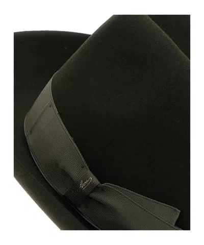 Borsalino Velour Hat With Wide Brim And Ribbon Band In Black
