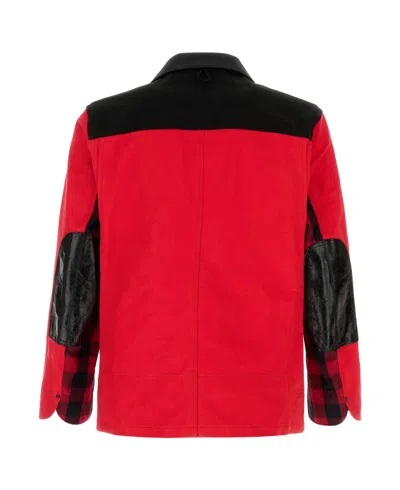 Junya Watanabe Denim Jacket With Checkered Pattern And Pockets In Red