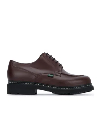 Paraboot Round Toe Loafers Stitched Detailing Rubber Sole In Brown