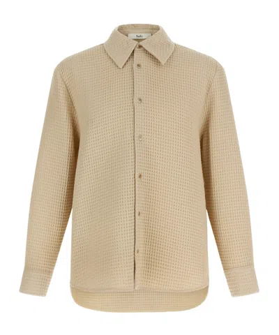 Séfr Sefr Waffle Knit Pointed Collar Button Closure Long Cuffed Sleeves Shirt In Neutral