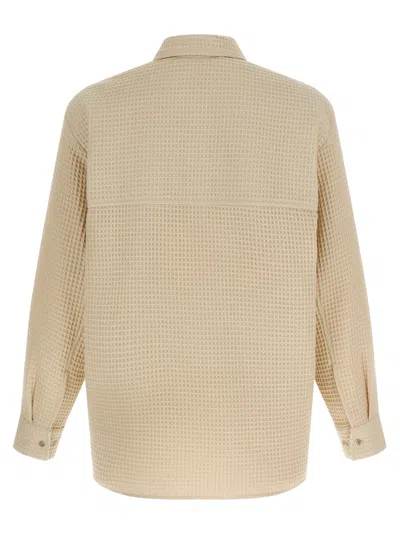 Séfr Sefr Waffle Knit Pointed Collar Button Closure Long Cuffed Sleeves Shirt In Neutral