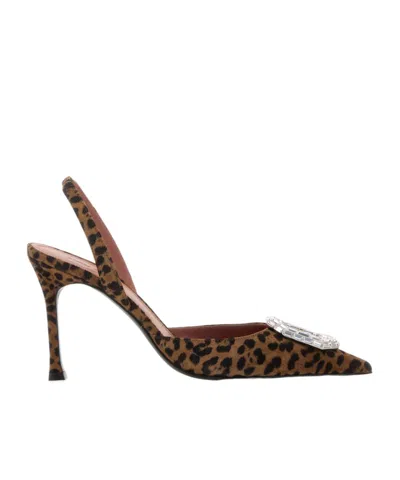 Amina Muaddi Pointed-toe Slingback Heels With Crystal Embellishment In Animal Print