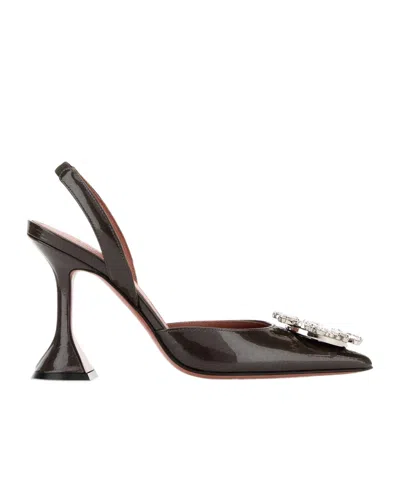 Amina Muaddi Chic Pointed Toe Pumps With Unique Heel In Brown