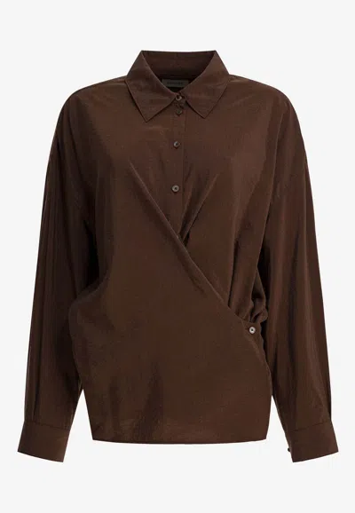 Lemaire Straight Collar Twisted Cotton Shirt In Brown