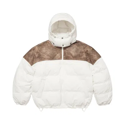 Pre-owned Supreme Leather Yoke Puffer Jacket 'white' | Men's Size S