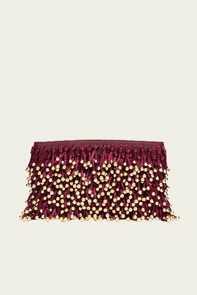 Simkhai Reese Beaded Fringe Clutch In Cranberry In Red