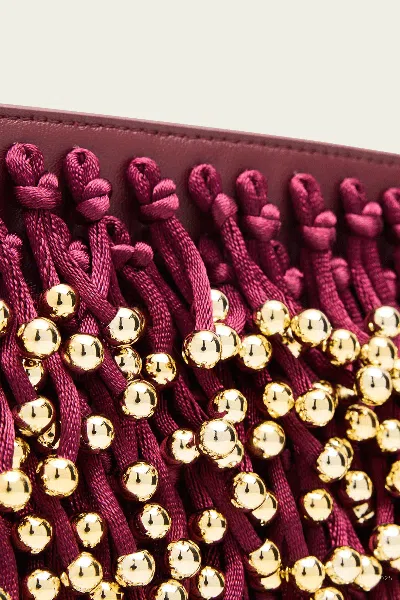 Simkhai Reese Beaded Fringe Clutch In Cranberry In Red