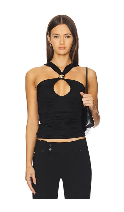 Tiger Mist Finch Gold-tone Hardware Keyhole Detail Halterneck Top In Black