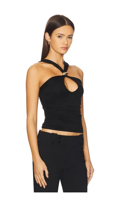 Tiger Mist Finch Gold-tone Hardware Keyhole Detail Halterneck Top In Black