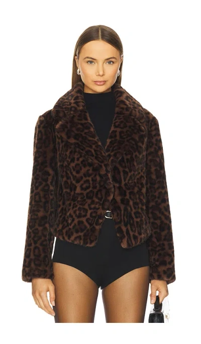 Milly Arya Leopard-print Faux Fur Jacket In Brown
