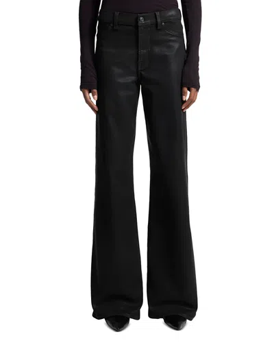 7 For All Mankind High Rise Lotta Flared Leg Jeans In Coated Black In Black