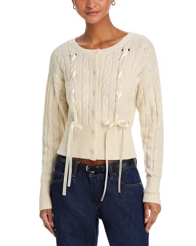 Steve Madden Saidee Cable Ribbon Ties Cardigan In White