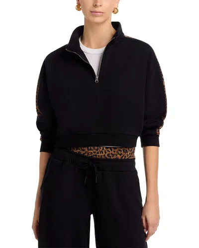 Vintage Havana Leopard Print Surfwash Quarter Zip Sweatshirt In Black