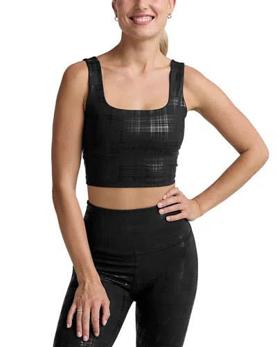 Beyond Yoga Beyond The Studio Plaid Metallic Crop Tank In Black