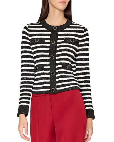 Milly Sequined Crewneck Cardigan Sweater In Multi