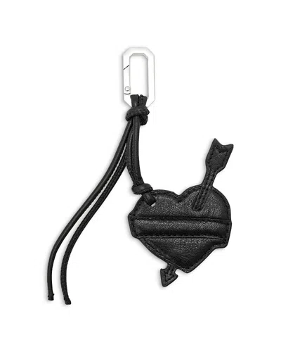 Allsaints Heart Banner Leather Keyring In Black