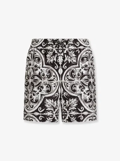 Dolce & Gabbana Printed Bermuda Style Shorts With Elastic Waist In Black