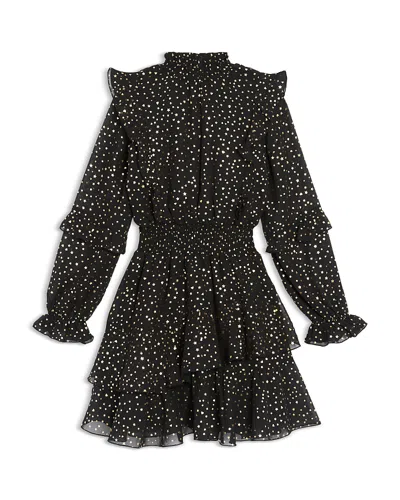 Aqua Girls' Long Sleeved Foil Stars Print Mini Dress, Big Kid - Exclusive In Black