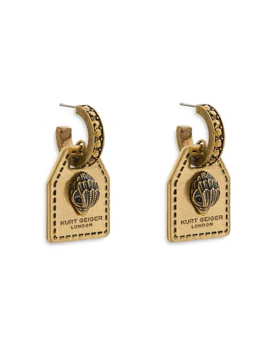 Kurt Geiger Signature Eagle Tag Charm Huggie Hoop Earrings In Gold