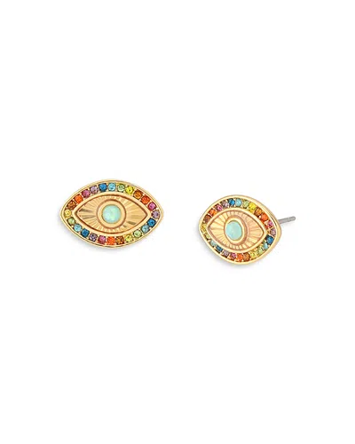 Kurt Geiger Signature Rainbow Crystal Evil Eye Stud Earrings In Gold