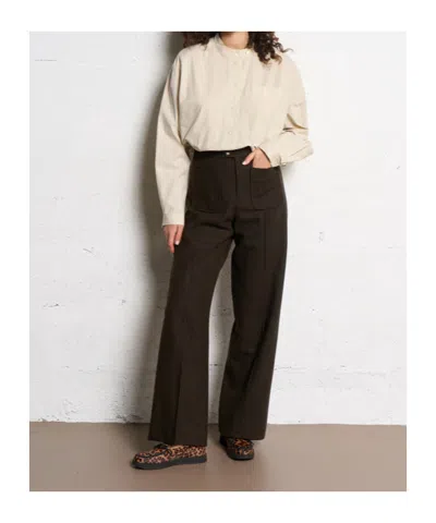 Soeur High-waisted Wide-leg Wool Trousers In Black