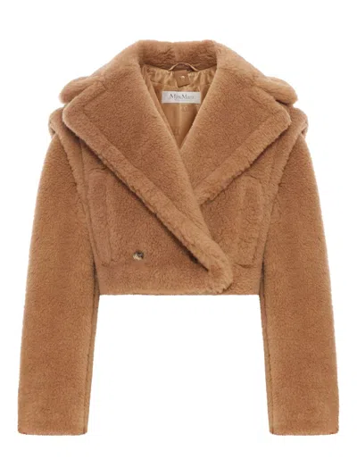 Max Mara Camel Teddy Santos 2-in-1 Cropped Gilet In Brown