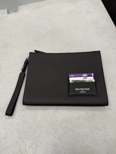 Balenciaga Textured Leather Pouch Wrist Strap In Black