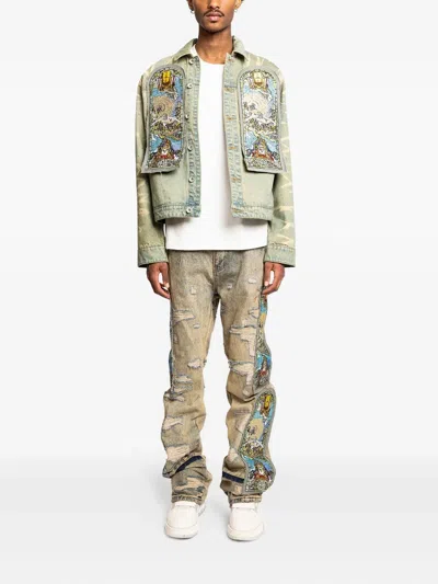 Who Decides War Unfurled Embroidered-panel Denim Jacket In Blue