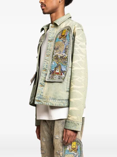 Who Decides War Unfurled Embroidered-panel Denim Jacket In Blue
