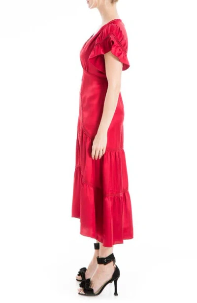 Max Studio Flutter Sleeve Satin Midi Dress In Red