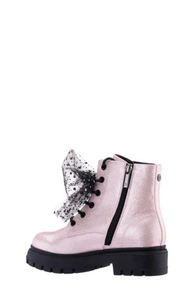Nina Kids' Tink Crystal Mesh Bow Glitter Combat Boot In Pink