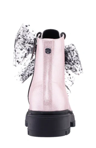 Nina Kids' Tink Crystal Mesh Bow Glitter Combat Boot In Pink