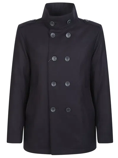 Herno Tailored Black Wool Blend Coat In Black