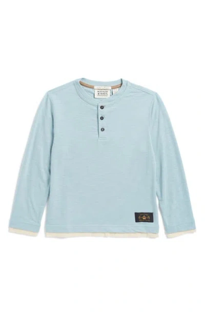 Scotch & Soda Big Boys Slub Jersey Henley T-shirt In Blue