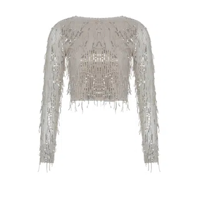 Thisisu Collection Women's Sylvie Sequin Fringe Crop Top - Silver In Silver