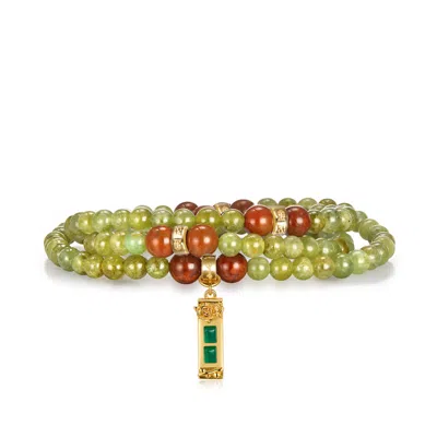 Aurozia Women's Five Elements Wood Gold Vermeil Tsavorite Jade Life Tree With Flower Pendant Three Layered C In Green