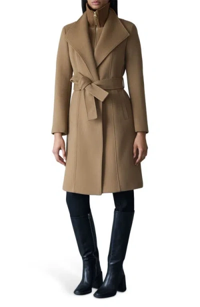 Mackage Norita Belted Double Face Wool Coat With Wool Blend Bib In Brown