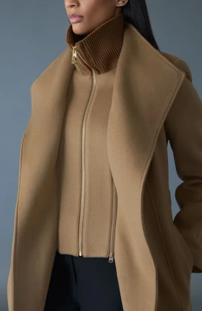 Mackage Norita Belted Double Face Wool Coat With Wool Blend Bib In Brown