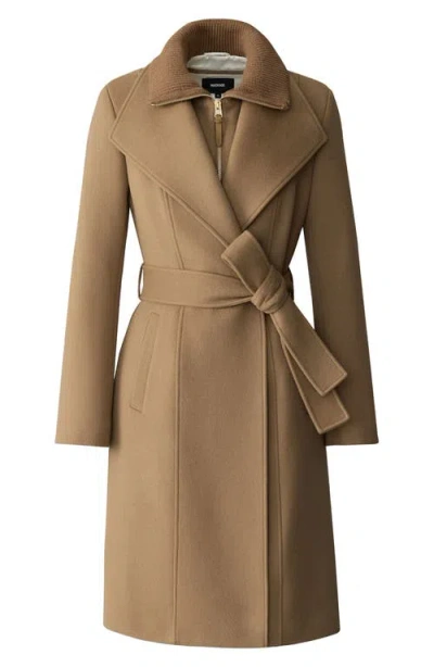 Mackage Norita Belted Double Face Wool Coat With Wool Blend Bib In Brown