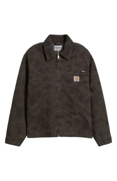 Carhartt Work In Progress Duck Detroit Camo Organic Cotton Canvas Zip Jacket In Black